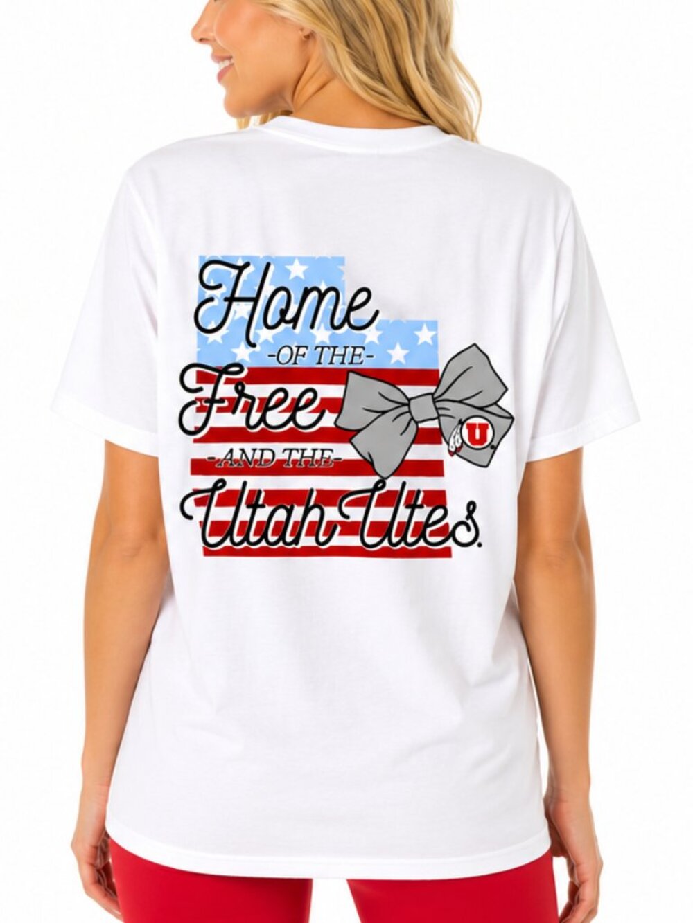 Utah Utes T Shirt Size Large Home of the Free Front Back Logos USA July 4th